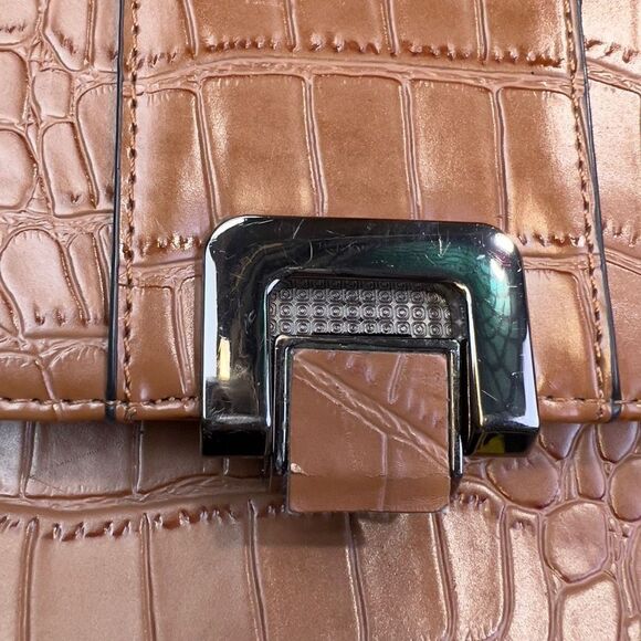 Code Sling Bag Women's Faux Animal Leather Metal Snap Brown Medium Shoulder Bag - Picture 8 of 13